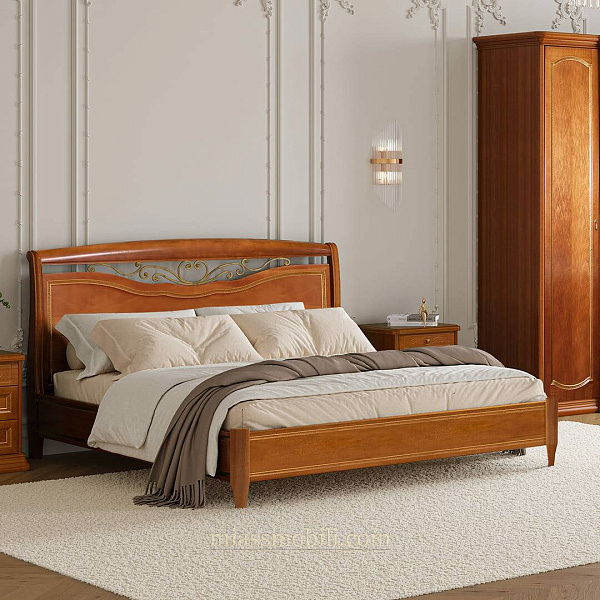 Кровать двойная Luigi цвет орех с кованым элементом без ножной спинки
