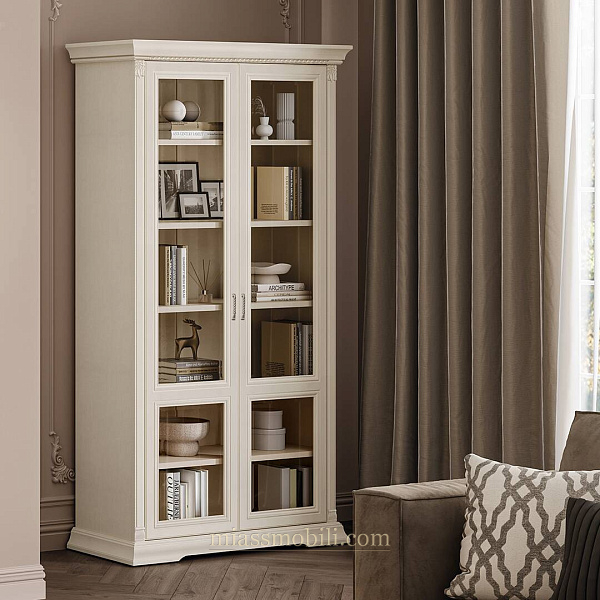 Шкаф для книг 2-х дв. стекло Lorenzo вуаль