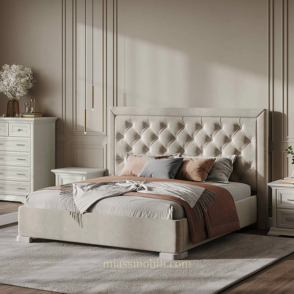 Кровать двойная (1800х2000) Lorenzo дуб сторсанд с мягкой головной спинкой