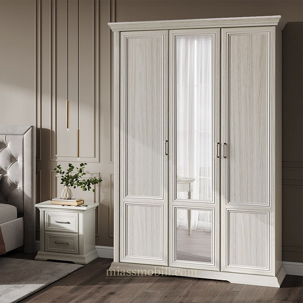 Шкаф 3-х дв. Lorenzo дуб сторсанд для платья и белья с зеркалом